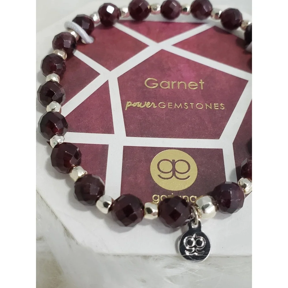 NEW Gorjana‎ Power Gemstone Garnet Silver Plated Beaded Bracelet ENERGY